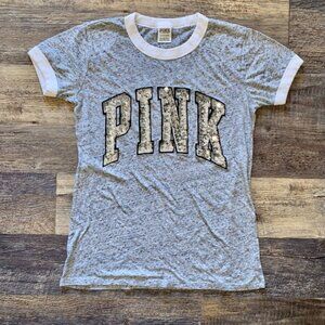 PINK Victoria's Secret Gray and White Short Sleeve Tee